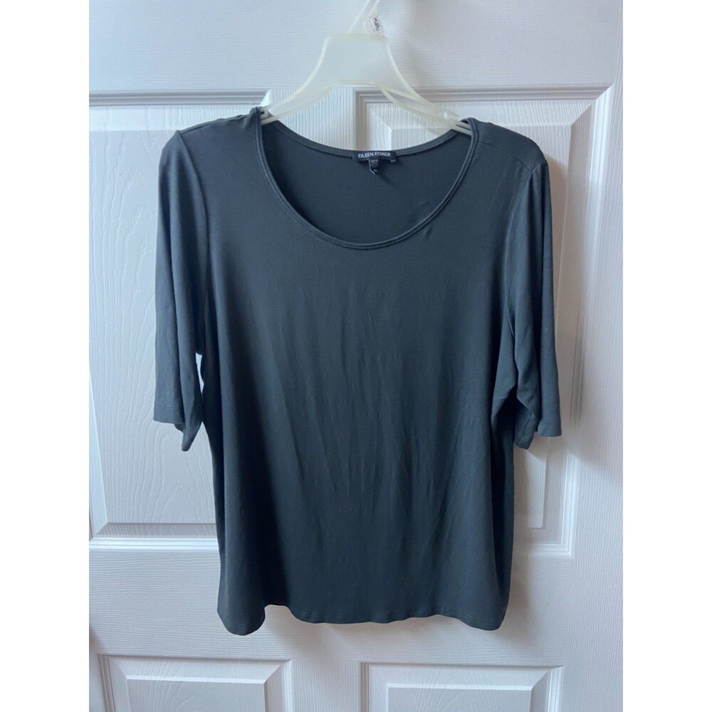 Eileen Fisher Top Stretch Womens XL Grey Short Sleeved Capsule Basic USA
